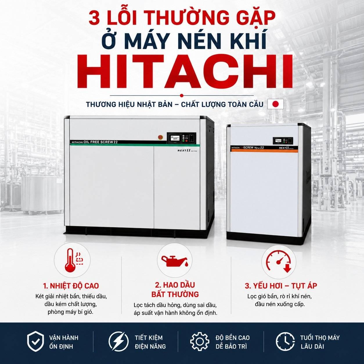 3 lỗi thường gặp ở máy nén khí Hitachi và cách xử lý chuẩn kỹ thuật