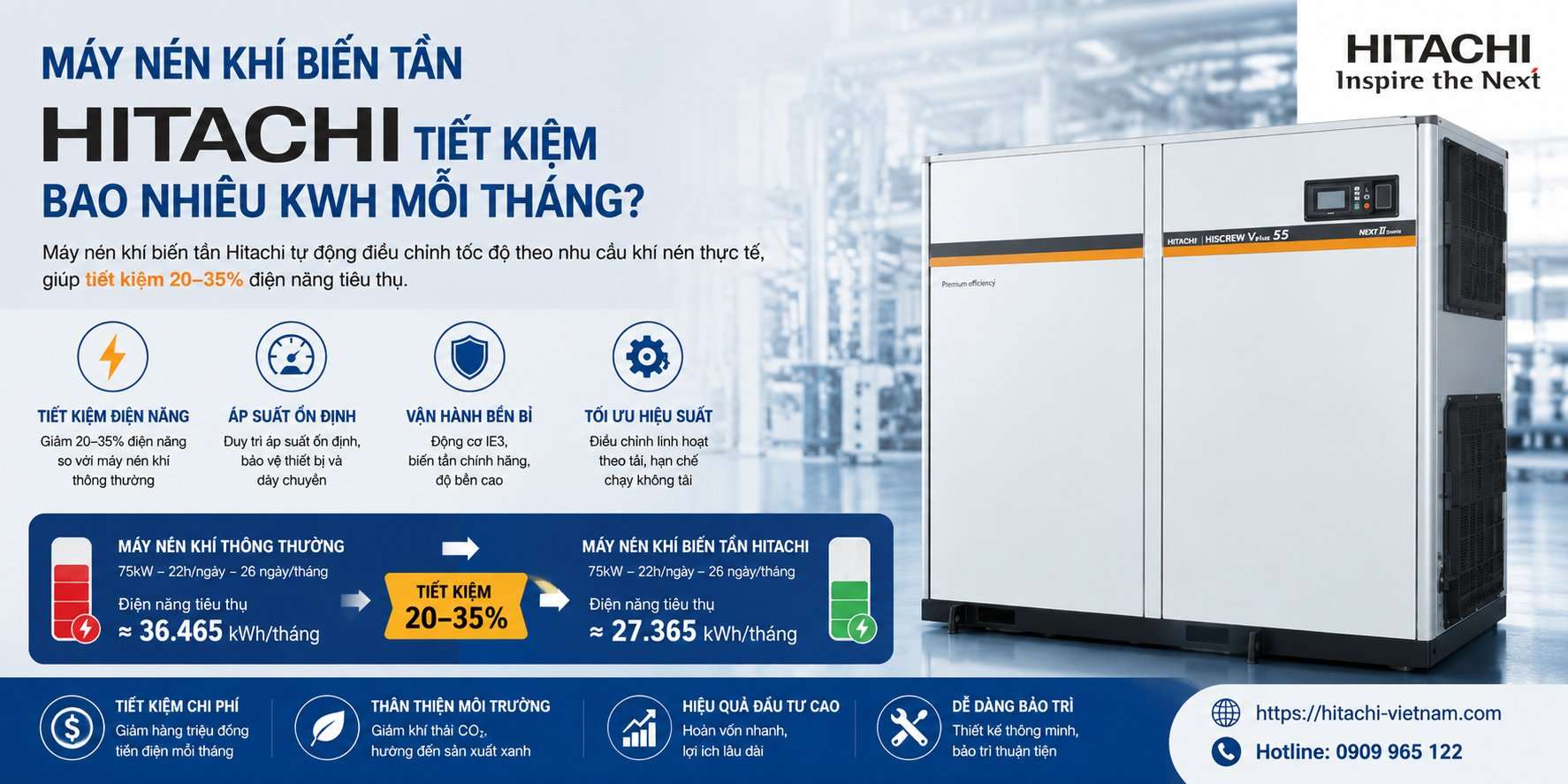 M&aacute;y n&eacute;n kh&iacute; biến tần Hitachi