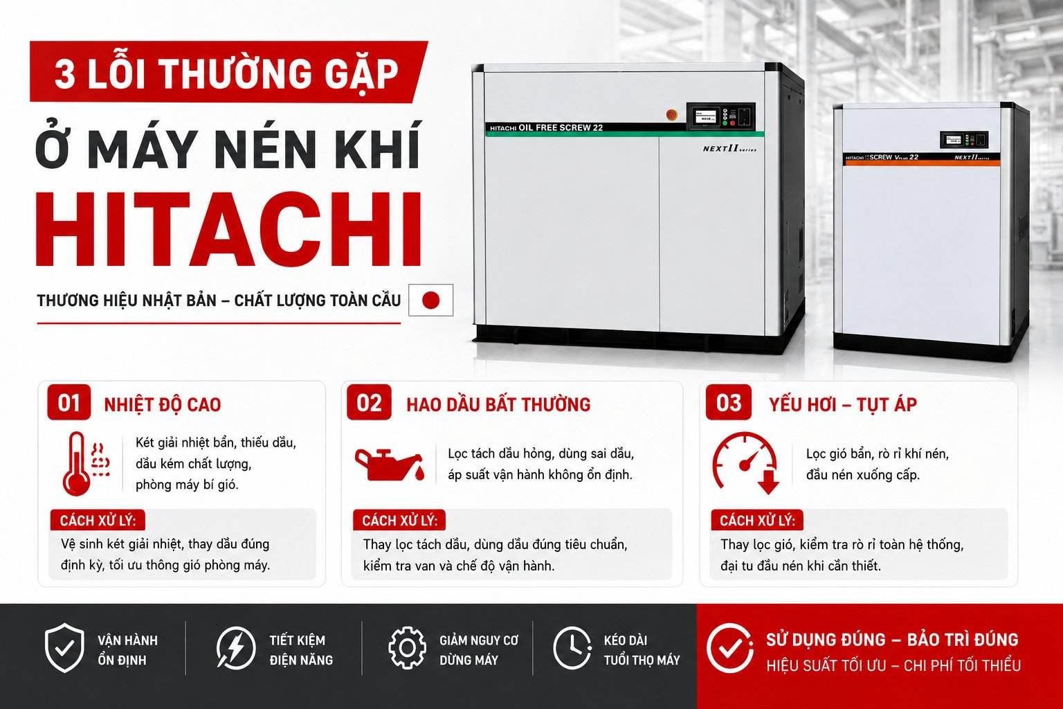 3 lỗi thường gặp ở máy nén khí Hitachi